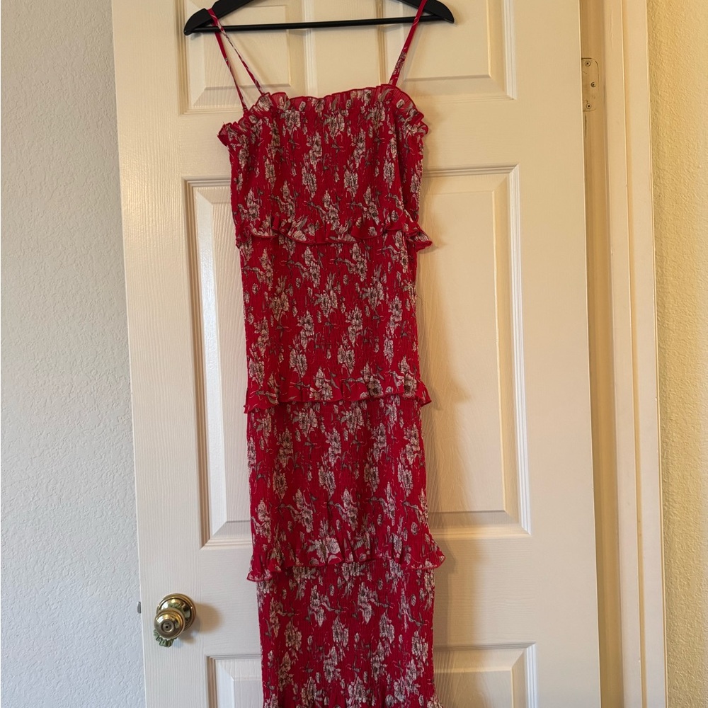 Spring Chic Red Floral Layered Dress - Picture 3 of 4